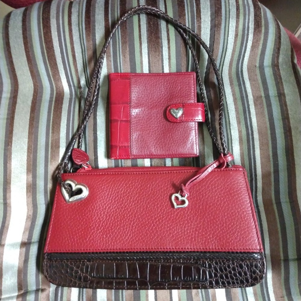 ❤️3 Piece BRIGHTON Double Braided Strap Croc Leather Mini Purse + ID Wallet +FOB